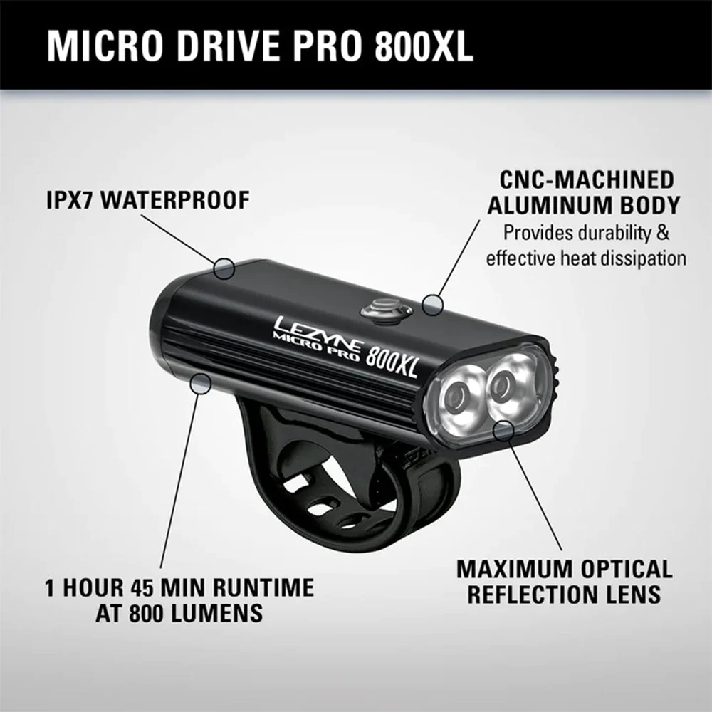 Lezyne, Micro Drive Pro 800XL, Light, Front, Black - Image 2