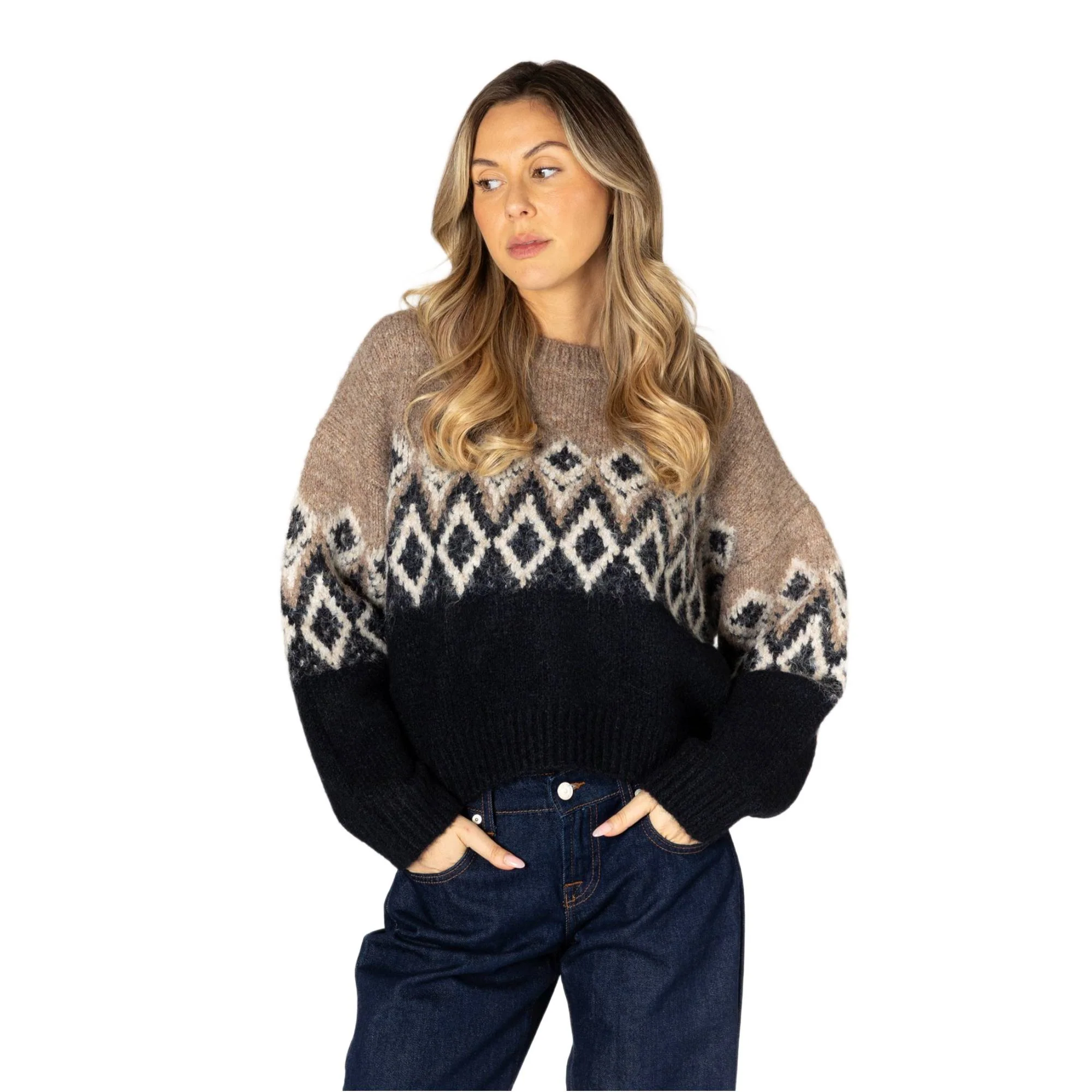 Lyla + Luxe Aria Womens Fair Isle Crew Sweater 2027 - Image 2