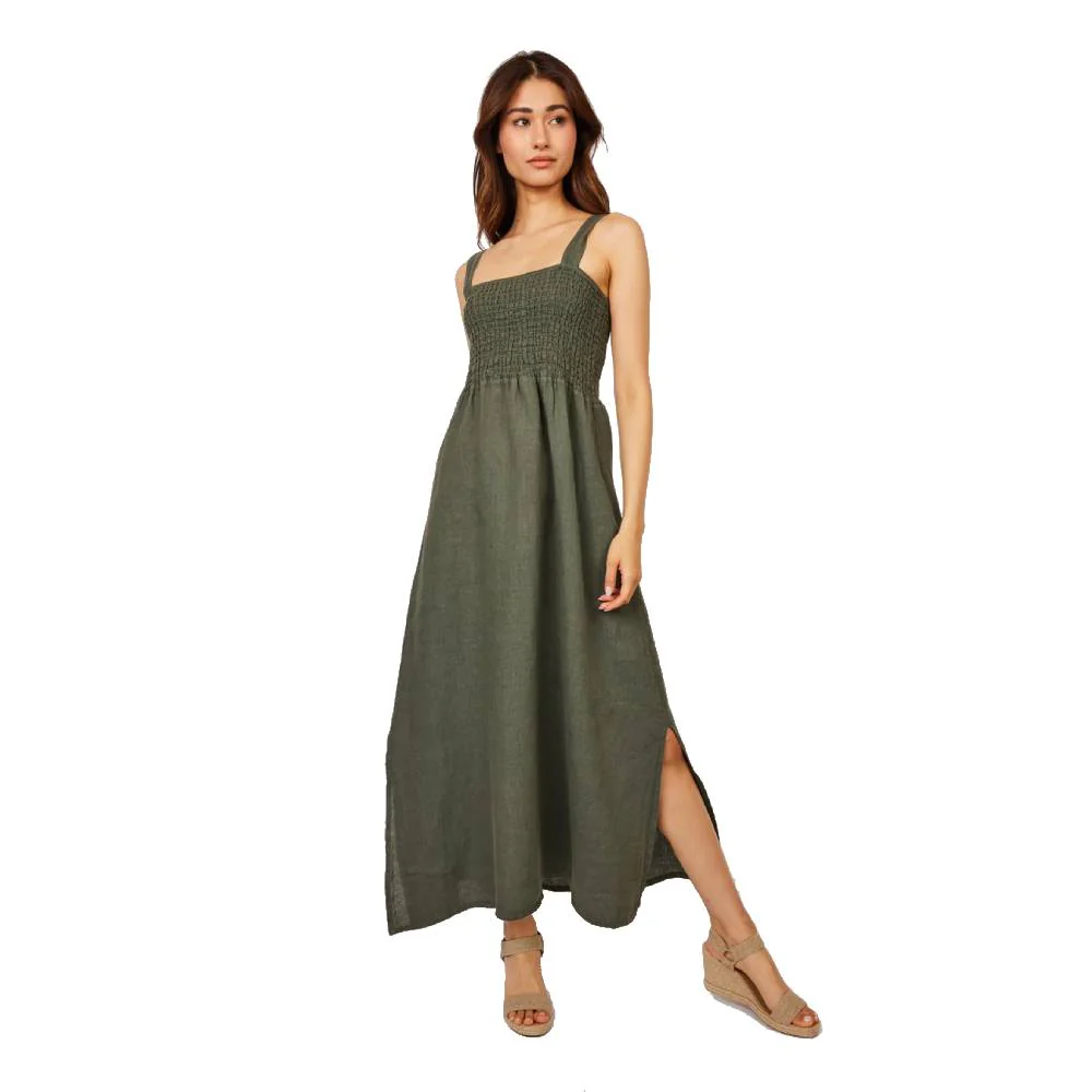 Pistache Womens Bunched Top Linen Dress 2023