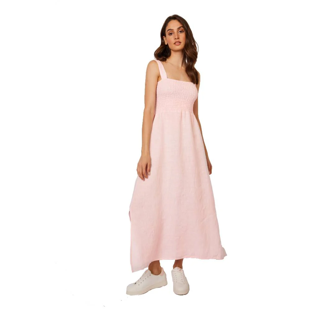 Pistache Womens Bunched Top Linen Dress 2023 - Image 2