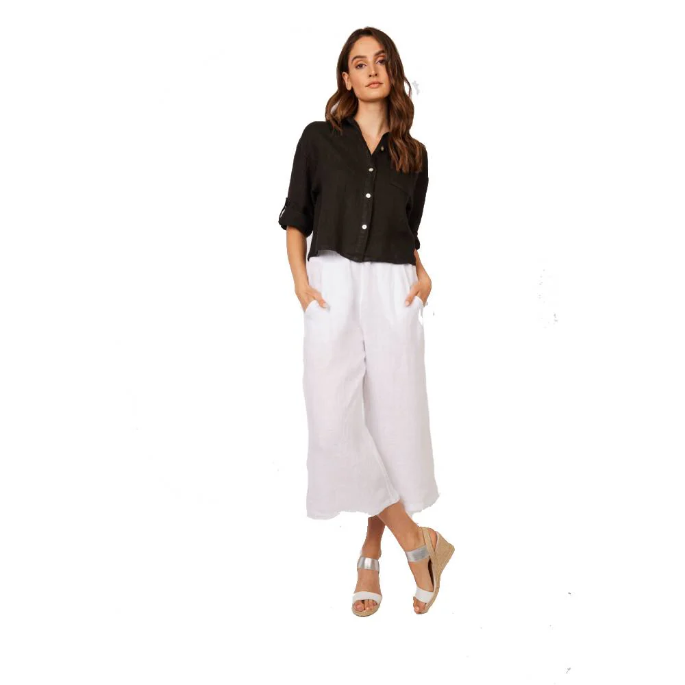 Pistache Womens Cropped Linen Cargo Pant 2023