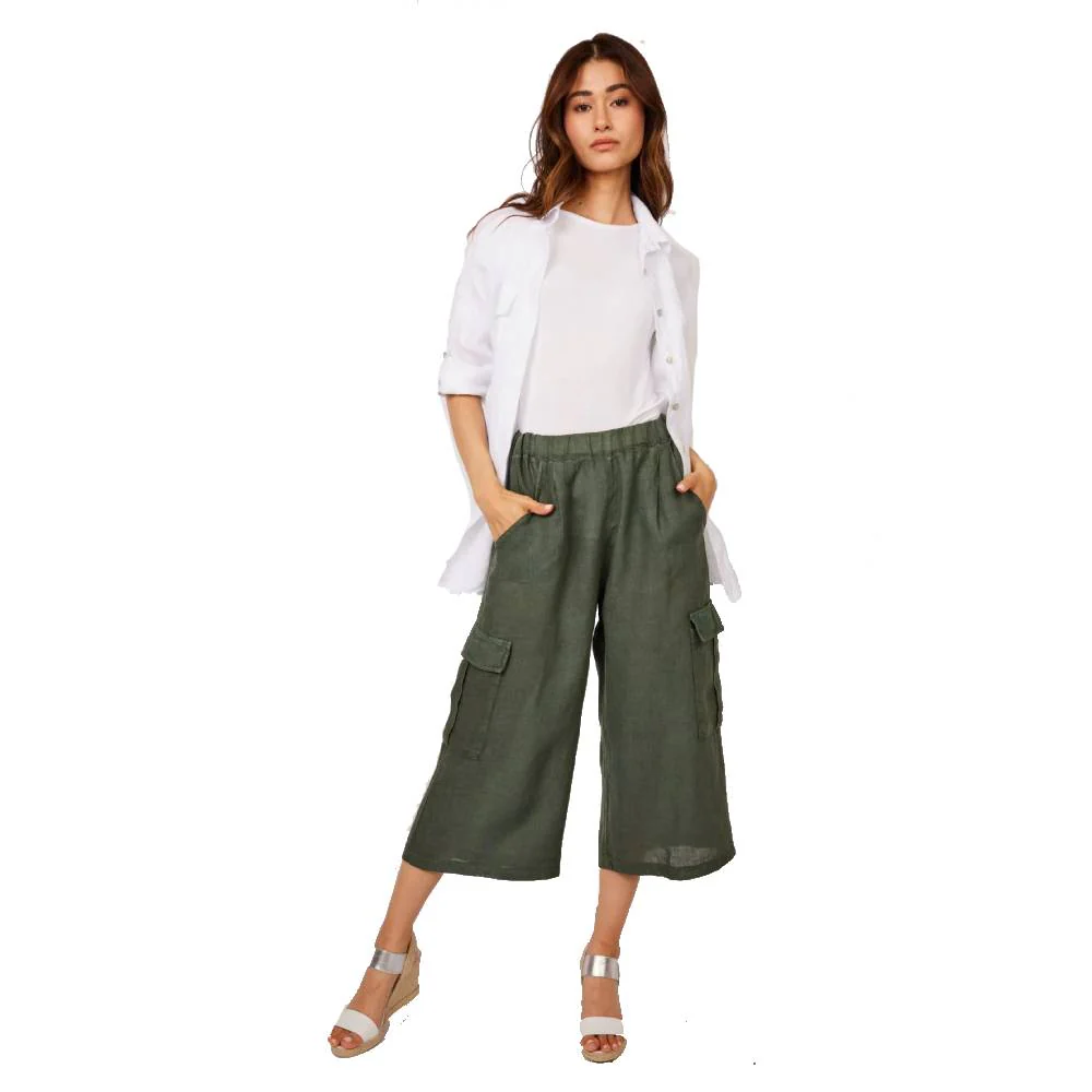 Pistache Womens Cropped Linen Cargo Pant 2023 - Image 2