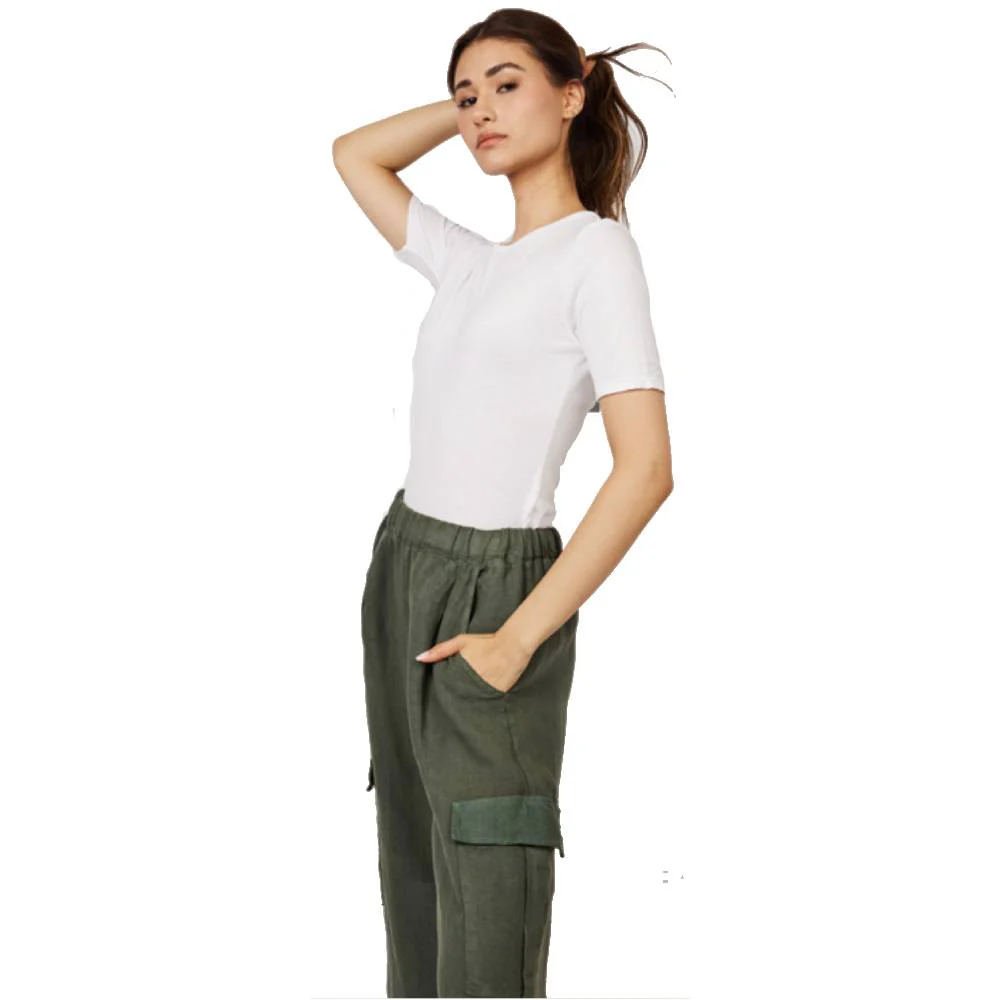Pistache Womens Cropped Linen Cargo Pant 2023 - Image 3