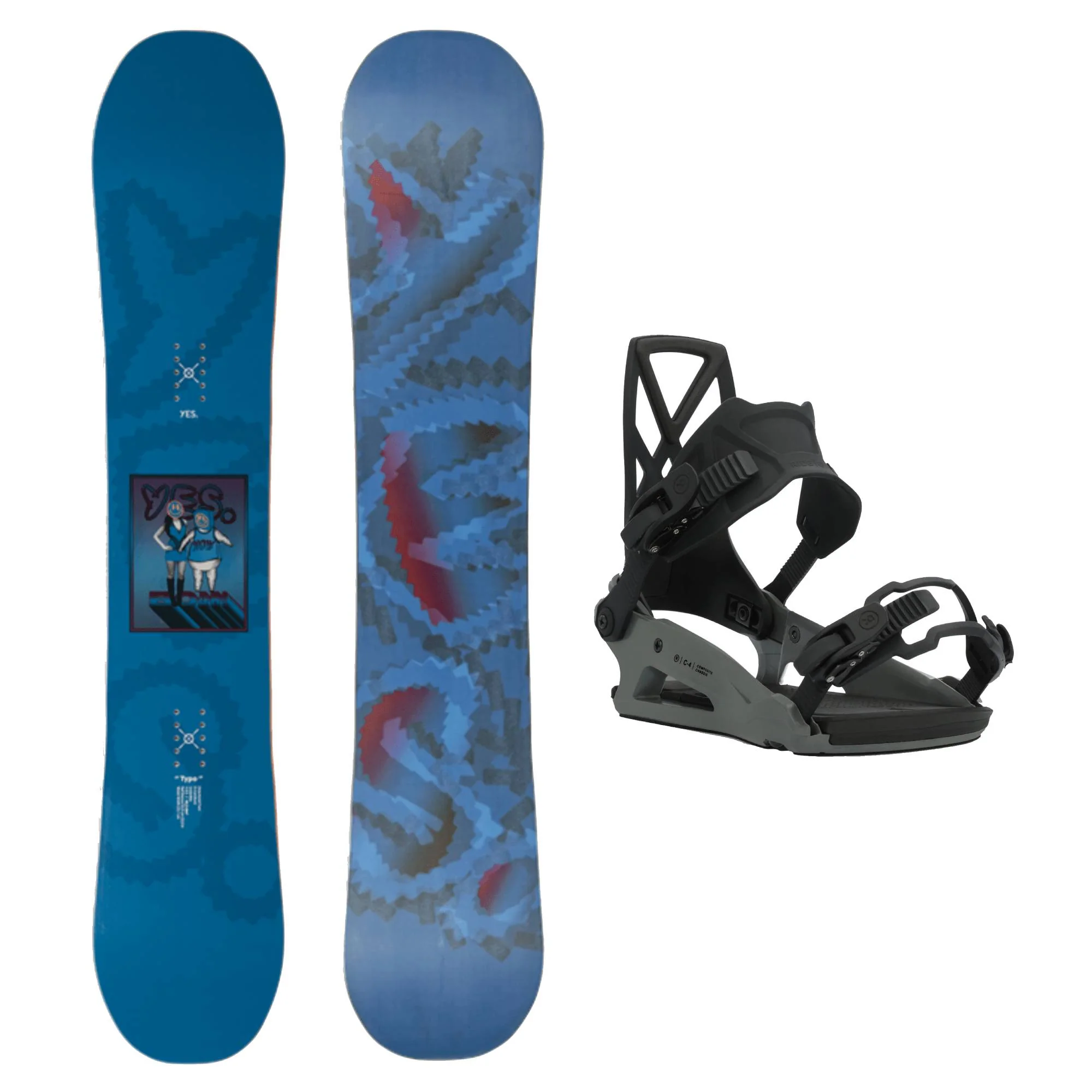Yes Typo Snowboard and Ride C-4 Bindings 2025